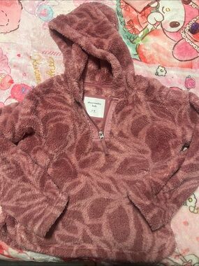abercrombie kids Plush Half-Zip Hoodie in Dusty Mauve